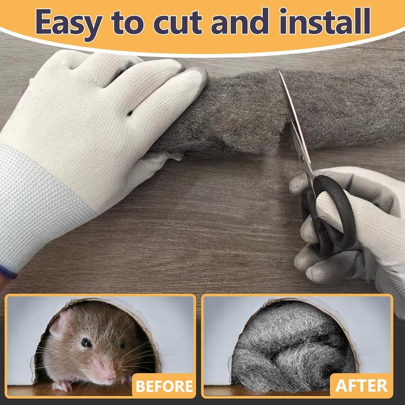 Klfte Steel Wool for Mice Control, 3.2" x12 ft Wool, Gap Filler for Home & Garage, DIY Bundle with Gloves & Scissors - 1 Pack - Image 5